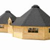 Twin Octagon BBQ Hut with Corridor (2 × 16.5 m² + 5.78 m²)