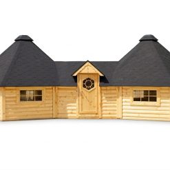 Twin Octagon BBQ Hut with Corridor (2 × 16.5 m² + 5.78 m²)