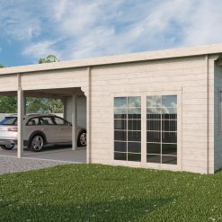 Tivoli – Double carport flat roof with shed (5.95 m x 7.5m), 44mm